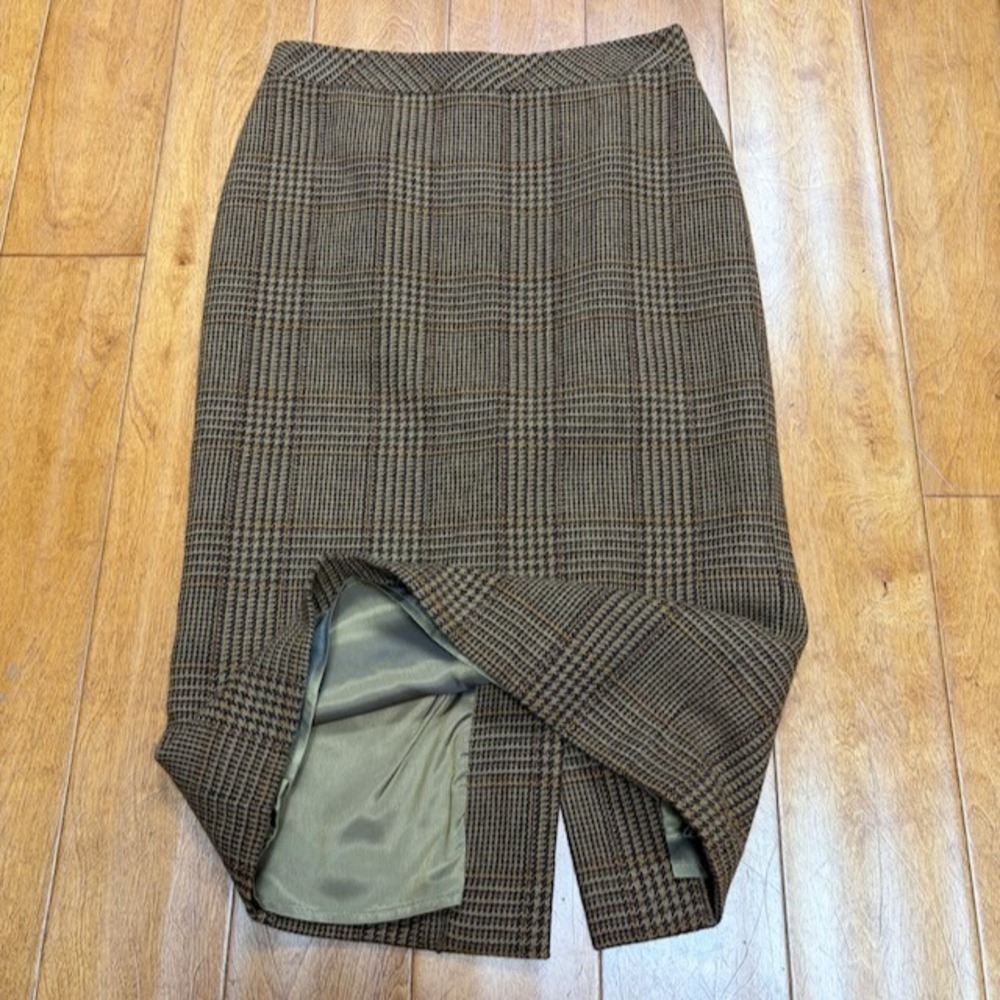 Max Mara Womens Brown Plaid Wool Alpaca Midi Pencil Skirt Size 4 US Academia Y2K - Picture 8 of 8